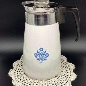 Vintage White and Blue Coffee Carafe with Floral Design